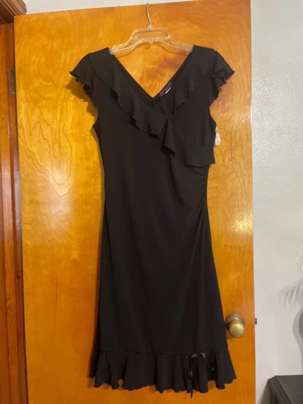 Classic Black Ruffle V-Neck Women's Dress